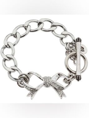 VINTAGE JUICY COUTURE Silver Bow Charm Chain toggle chunky Bracelet